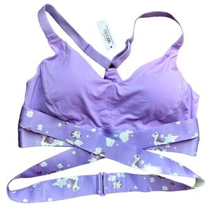 NWT Adore Me Maven Contour Purple Cross Wrap Floral Impact Sports Bra Size L